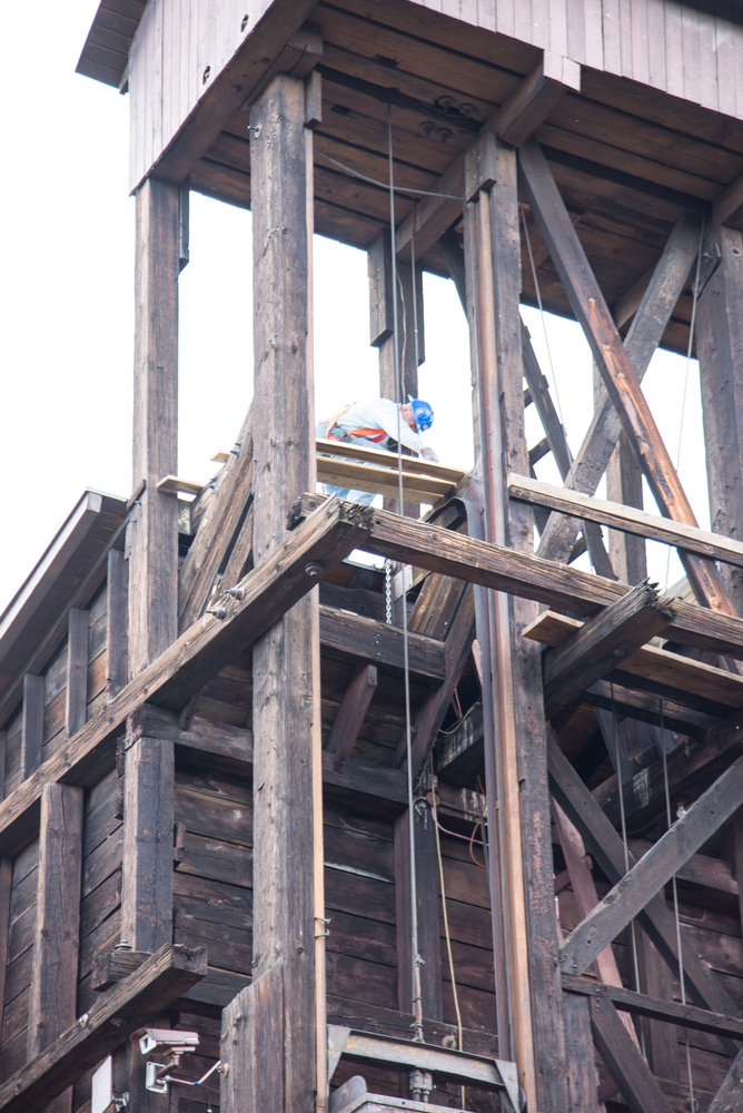 One of the tipple crew is up on the top, in safety harness.jpg
