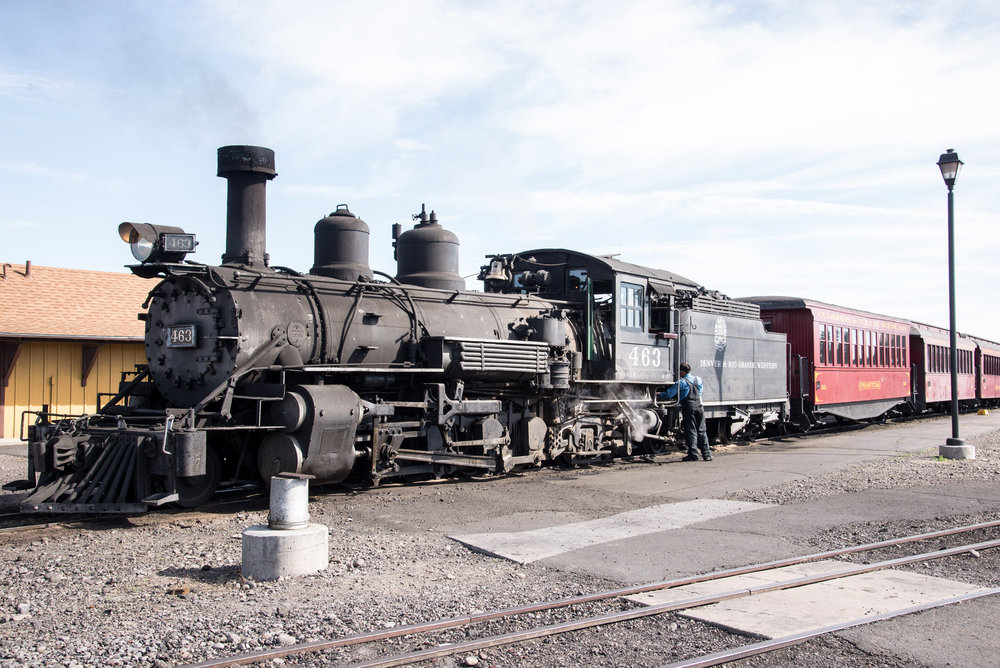3 Mudhen 463 sites at the Antonito depot prior to taking train 215 to Osier.jpg