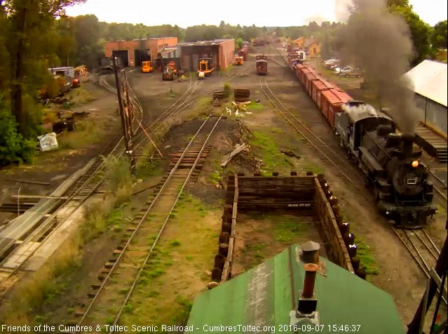 9.7.15 The student freight pulls foward enough so they clear the south yard lead switch.jpg