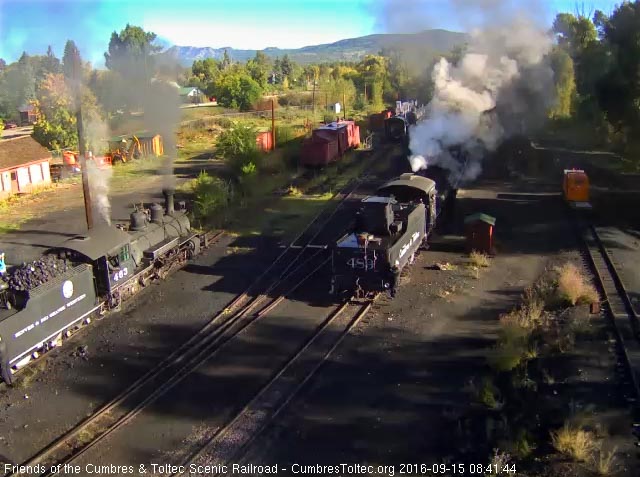 9.15.16 463 is starting to back away from the coal dock as 489 back down the main.jpg
