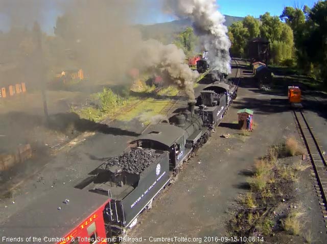 9.15.16 As the train passes the tipple we see both locomotives working to get the train up to speed.jpg