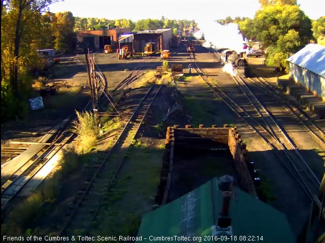 9.18.16 487 moves into the lead to the coal dock as the fire patrol speeder heads to the wye.jpg