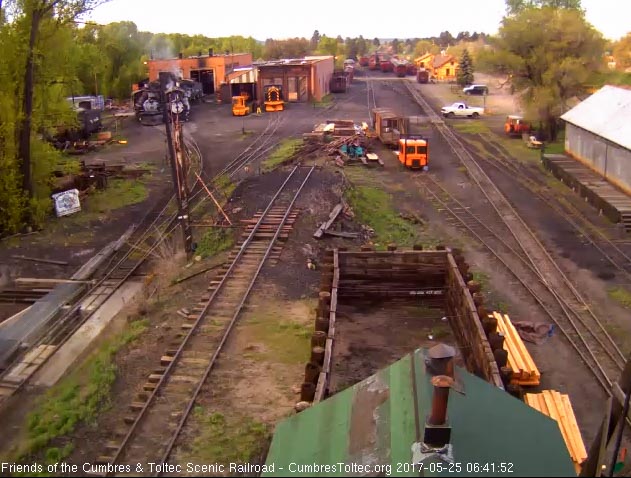 5-25-17 Early morning in Chama and 4 locomotives sit in front of the house.jpg
