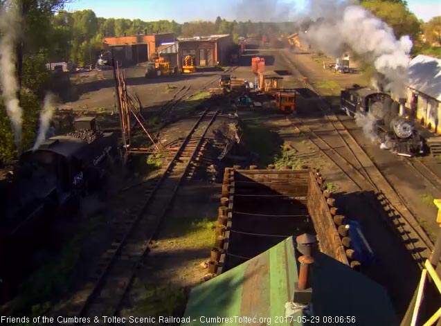5-29-17 463 passes the wood shop on its way to the coal dock as 489 is still at the pit.jpg