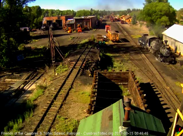 6-15-17 484 pulls past the wood shop and we see steam coming from 463.jpg
