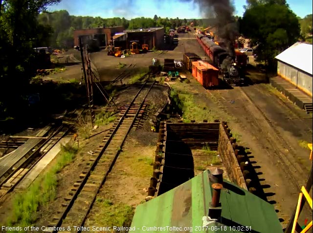 6-18-17 484 has the 7 car train in hand as it approaches the wood shop.jpg