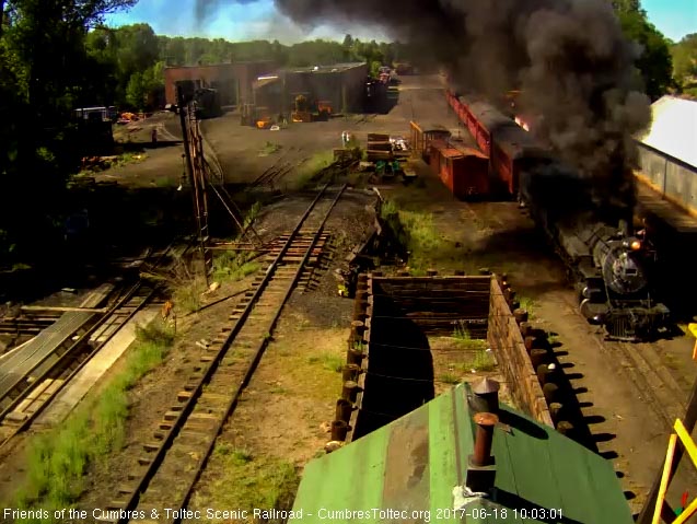 6-18-17 Under a nice cloud of coal smoke, 484 approaches the tipple.jpg