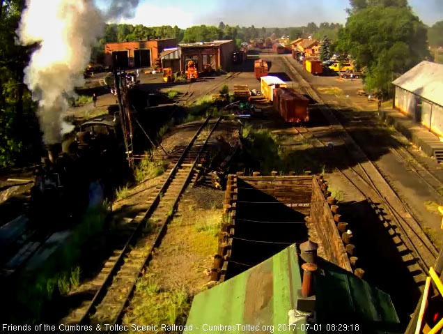 7-1-17 The 484 with the 463 is pulling the rebuilt 488 out of the east stall.jpg