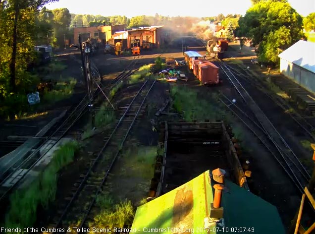 7-10-17 The 487 basks in a ray of sun as it wait to move forward into the coal lead.jpg