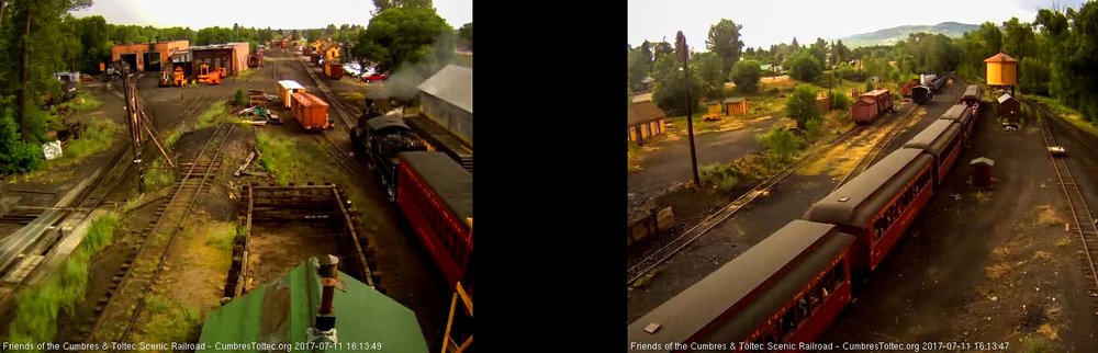 7-11-17 463 is passing the wood shop as a rain shower hits Chama.jpg