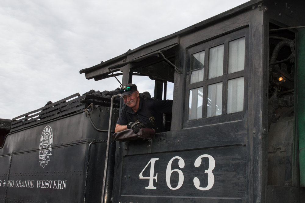 2 Tracy up in the cab of 463 as he switches the extra cars.jpg