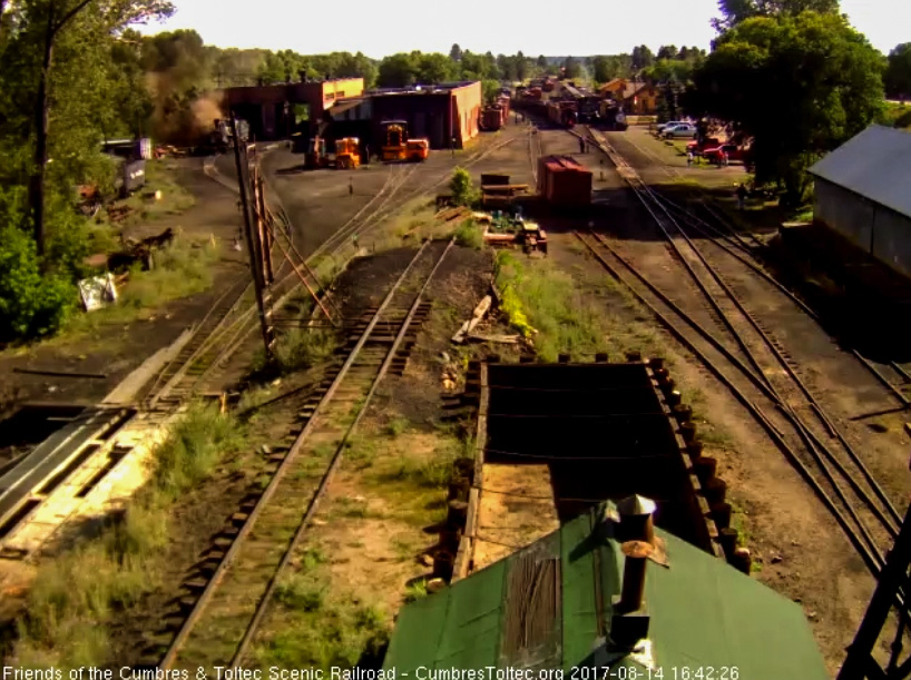 8-14-17 The caboose of the student train passes the 489 waiting to head to the house.jpg