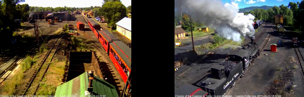 8-23-17 The engineer of the 488 blows for the running brake test as the train passes the tipple.jpg