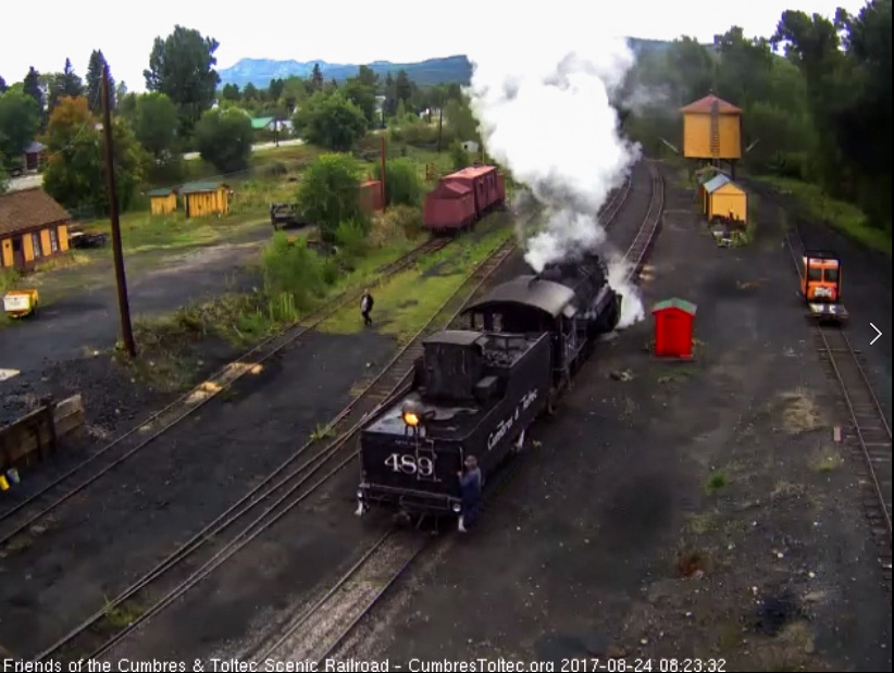 8-24-17 489 is backing down the main as it heads to the coal dock as Frank watches.jpg