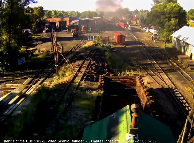 8-27-17 Under a haze of smoke from 488, the 315 gets its train moving out of south yard.jpg