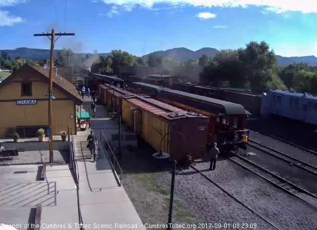 9-1-17 Frank waits to board the parlor. Must be warm in Chama today, he took off his jacket.jpg