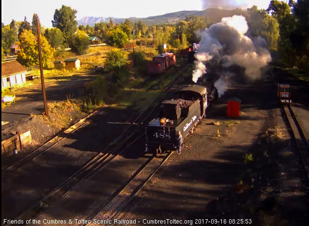 9-16-17 With one of the hostlers guiding the way, the 488 backs toward the lead to the coal dock.jpg