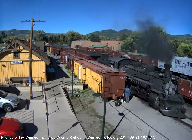 9-21-17 The 489 slows by the depot awaiting Ray's signal.jpg