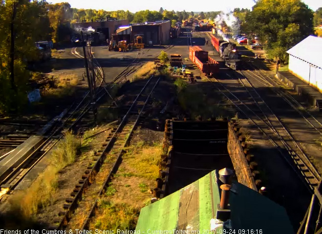 9-24-17 After the freight switching, 489 comes out of south yard with 2 coaches.jpg