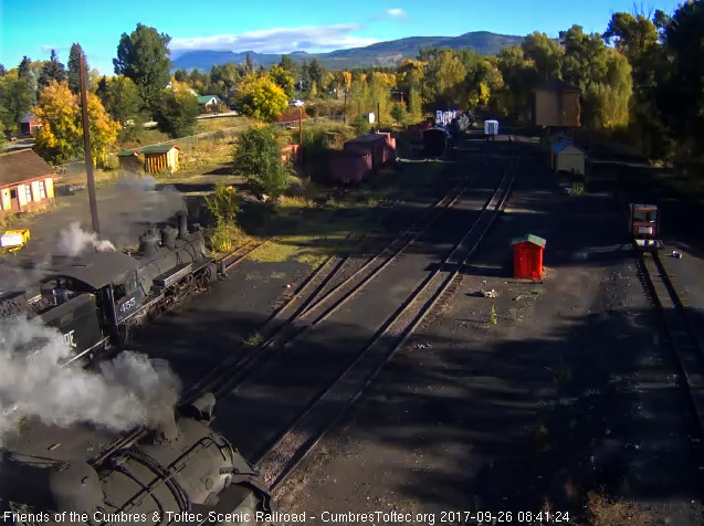 9-26-17 The 463 is getting coal added to its bunker, 487 is waiting for its turn at the coal dock and Goose 5 is moving toward the north end of Chama.jpg