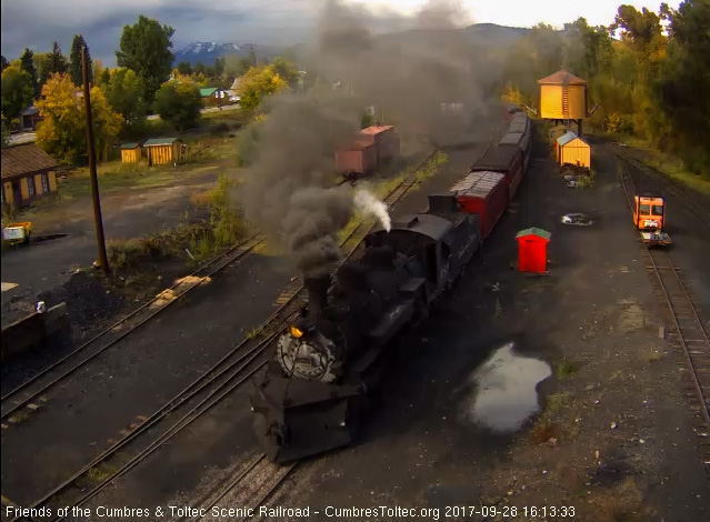 9-28-17 As the train approaches the tipple, we see the snack car up front.jpg