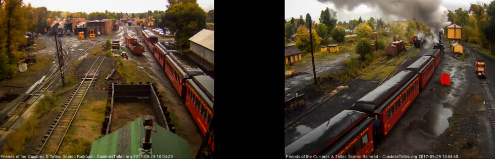 9-29-17 The train is by the tipple and we see someone waving in the left frame and a person in a blue jacket in the right, same person.jpg
