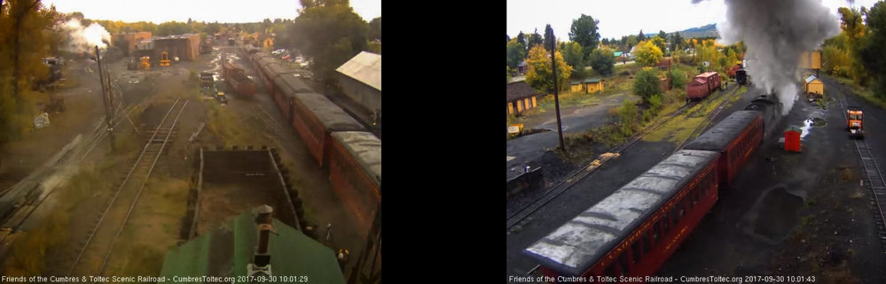 9-30-17 As the train passes the tipple cams, we can again see the time discrepency as the second coach is visible in both.jpg