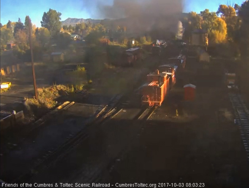 10-3-17  The train is by the tipple with the orange of the RGS caboose glowing.jpg