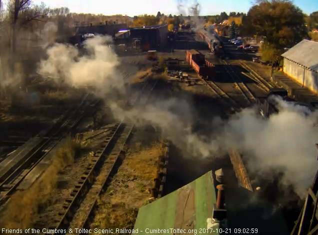 10-21-17 The 463 has put the train together and pulled it into load position as 488 waits to back on.jpg