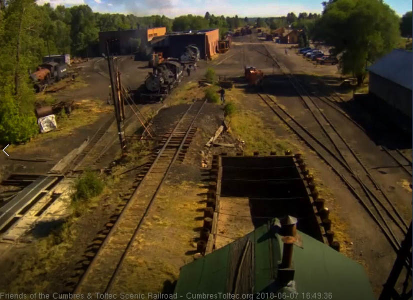 2018-06-07 The 488 pulls away leaving the 489 in front of the west stall of the roundhouse.jpg