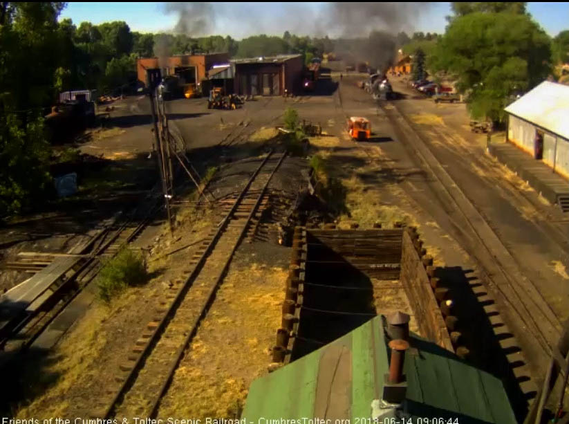 2018-06-14 The 489 is coming out of south yard with one of the flat cars that came in yesterday with the student train.jpg