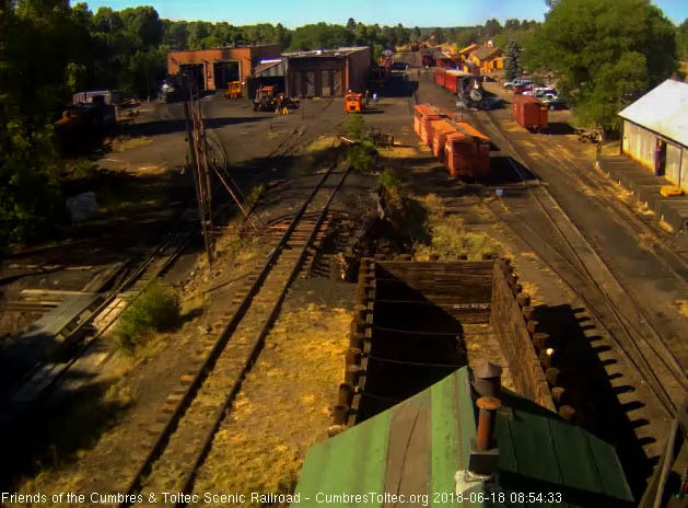 2018-06-17 The 463 comes out of south yard with 2 of the coaches from the geology train.jpg