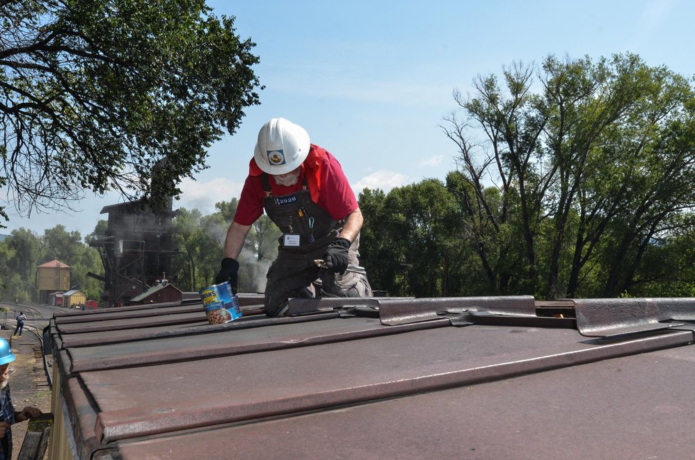 2018-07-30 The metal roof on the paint car is being finished.jpg