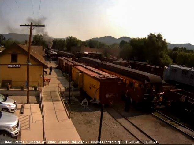 2018-08-01 The conductor gives the high ball for train 216 to depart Chama.jpg