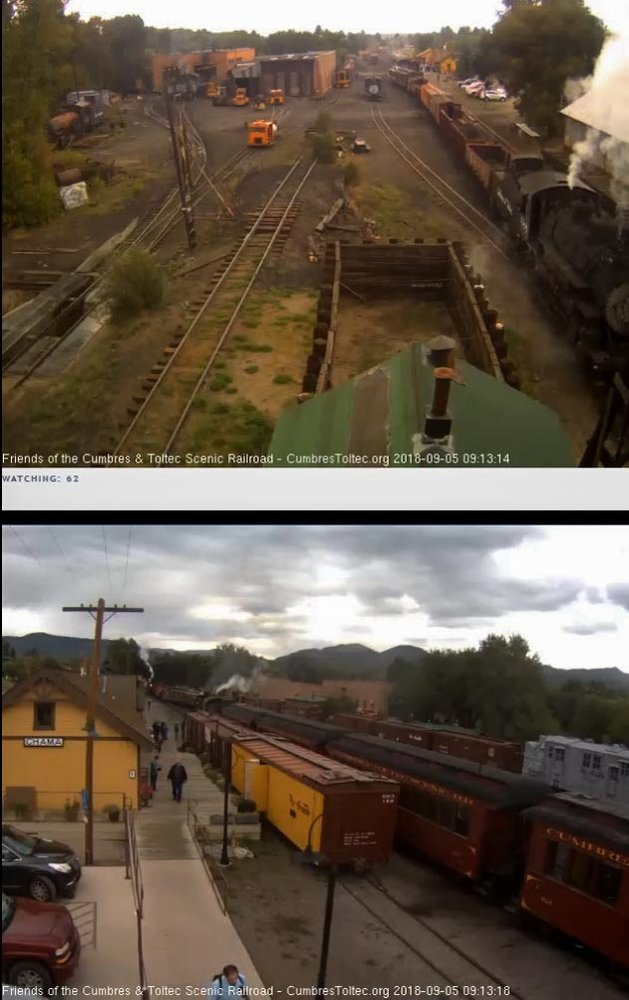 2018-09-04 The 488 has pulled its train out on the main so they can shove back into the south yard bypass while the 487 is on its train.jpg