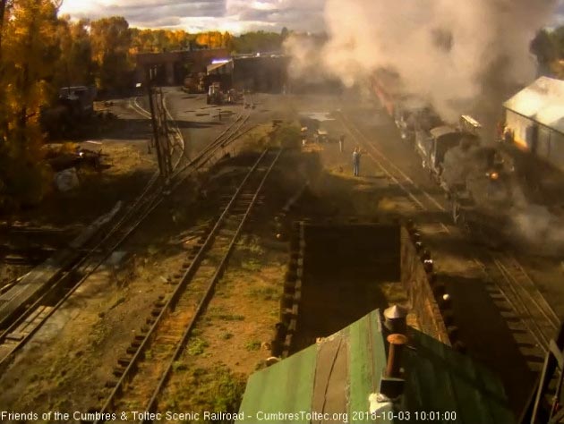 2018-10-03 The 489 and 463 come by the woodshop under a haze of steam and smoke.jpg