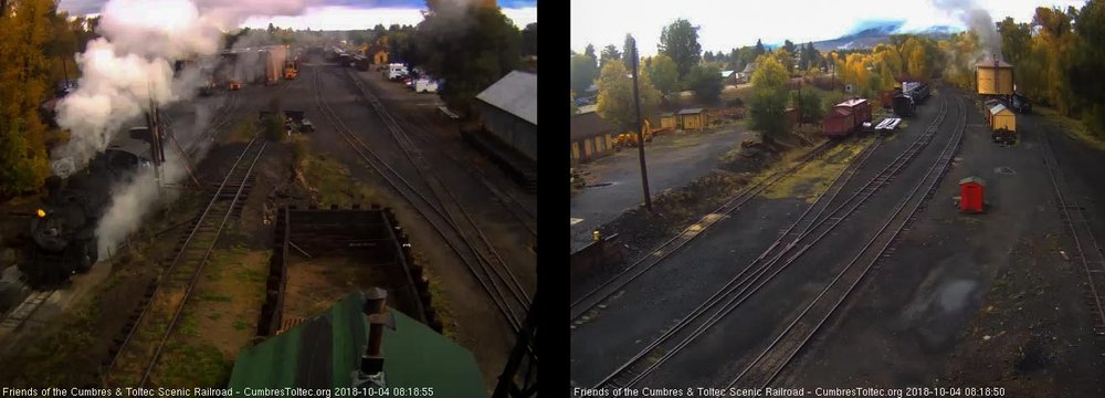 2018-10-03 The hostler has pulled down the spout as he fills the cistern of 489 as 484 comes over the pit.jpg