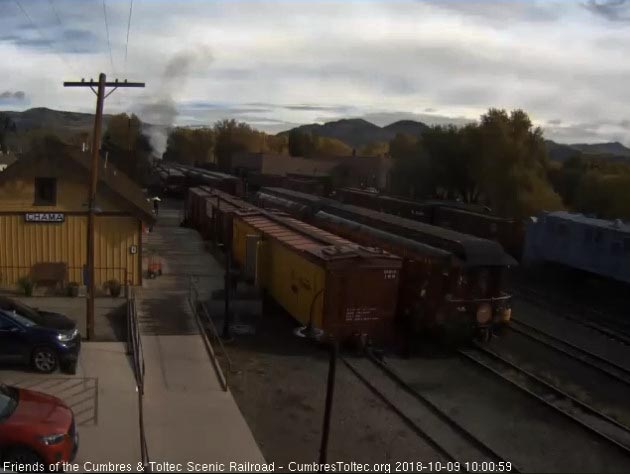 2018-10-09 The conductor gives the high ball for train 216 to leave Chama.jpg