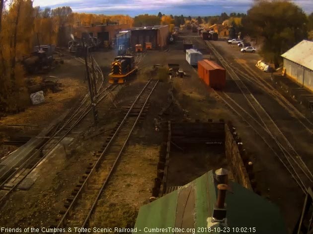 2018-10-23 With both locomotives finished, the 15 now comes out to begin switching around the yard.jpg