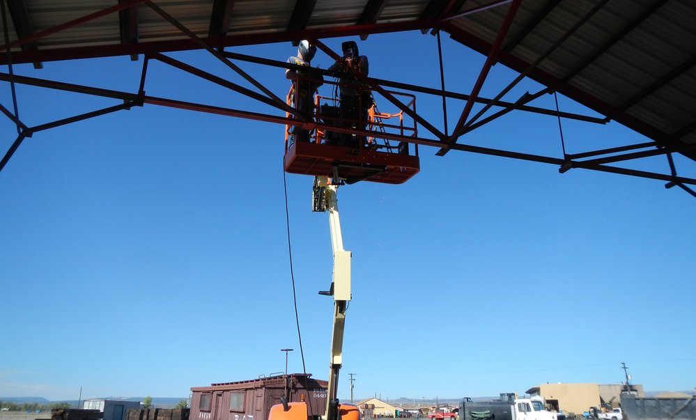 Thursday 7 - Jim McGee and Chuck Deuker building framework for the Antonito Car Shelter South Gable end..jpg