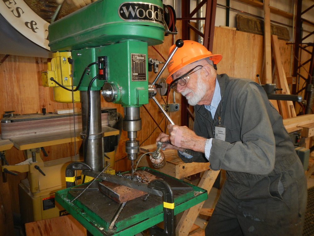 Warren ringer drilling a Carrier Iron for coupler on the new Rider Go he also made one for the stock car project Pyzel is heading..jpg