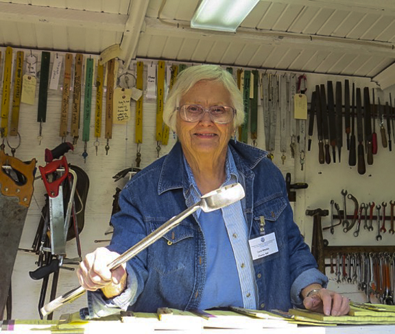 Carol Mackey in the Tool Car in Chama.jpg