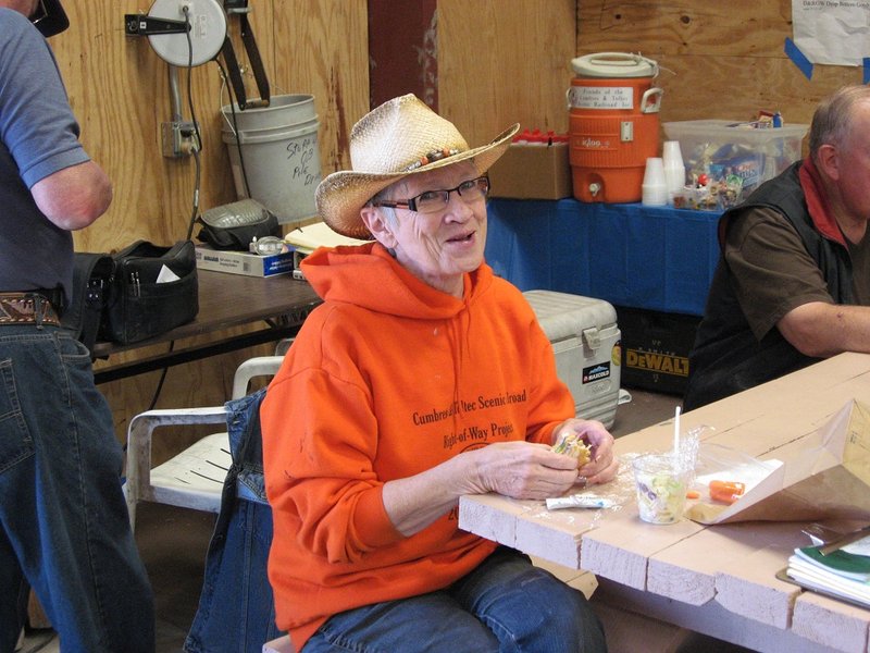 Lettering Team Leader Valley Lowrance takes lunch break.jpg