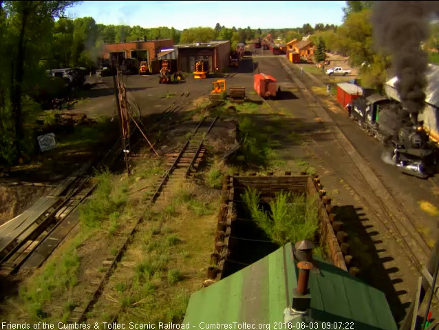 6.3.16 With the other 2 cars shoved back to near the depot, 489 comes out with the kitchen storage car.jpg