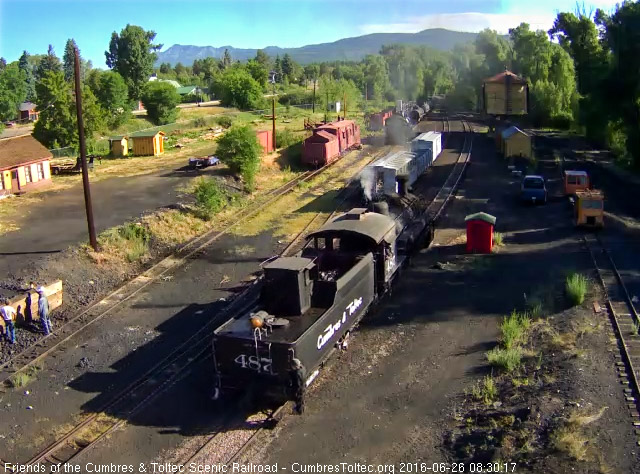 6.26.16 487 backs to the coal dock lead as the batten boards at the coal ramp are inspected.jpg