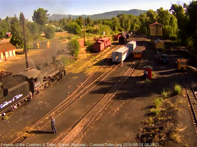 6.26.16 487 gets coal added to its bunker for the day note the speeder on the main it came from the tower lead.jpg