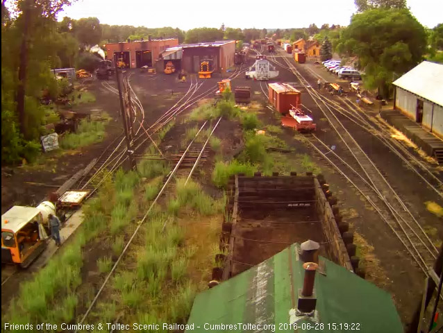 6.28.16 Fire patrol speeder is back ahead of 215 and has a small flat cart along with the water tank.jpg