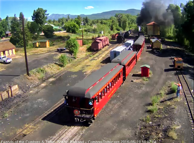 6.29.16 The conductor is leaning out from the platform of the New Mexico to let the head end know of a good running brake test.jpg