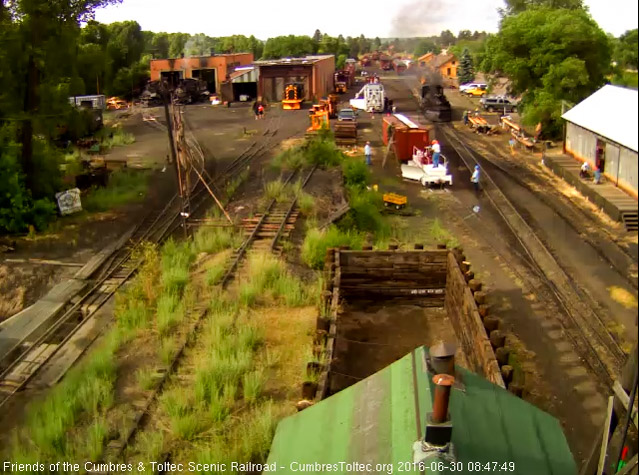 6.30.16 487 has stopped for the handoff to the road crew but is blocking the access road today.jpg